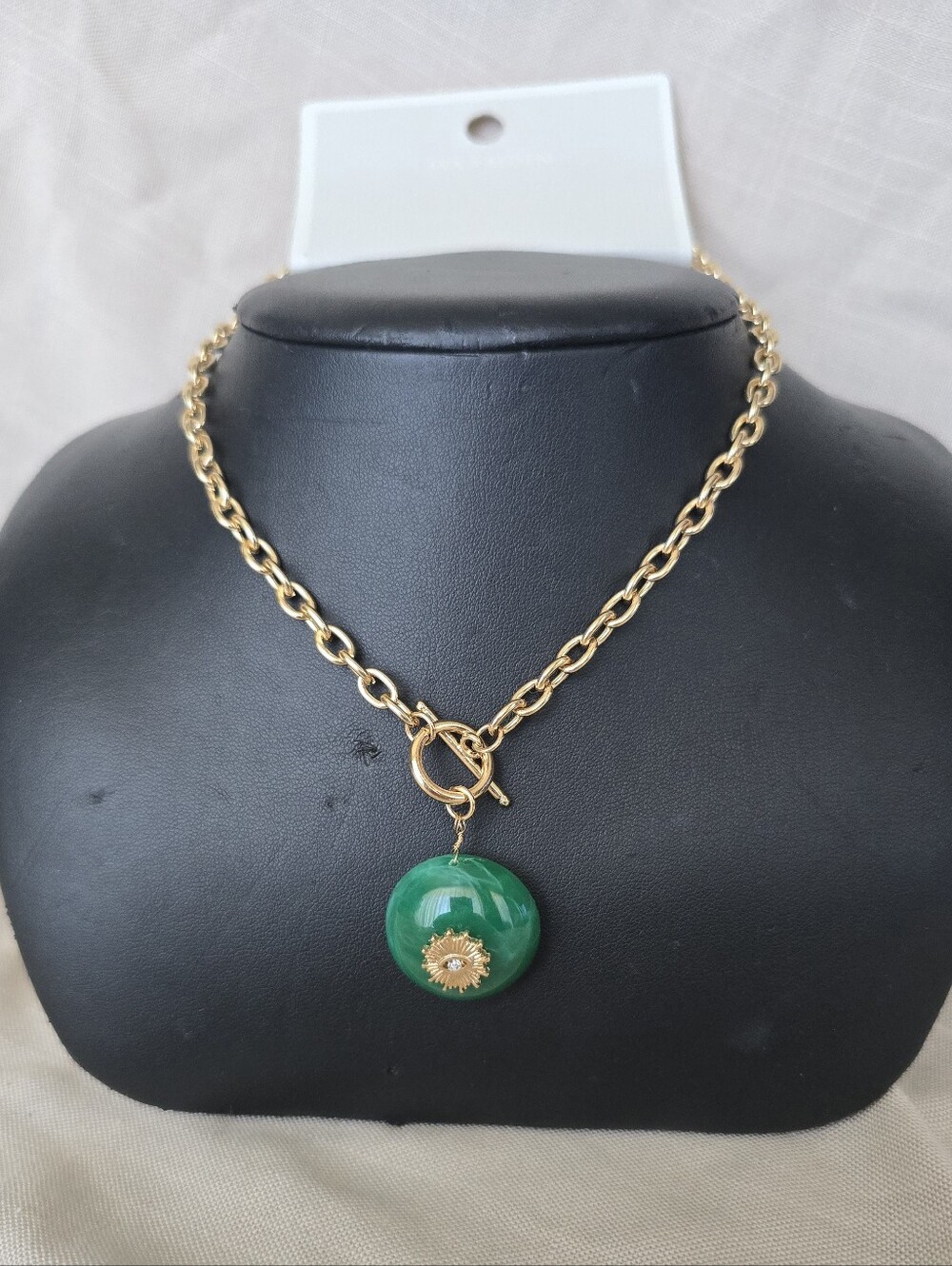 Ava & Aiden Gold-Tone Chain with Green Round Pendant